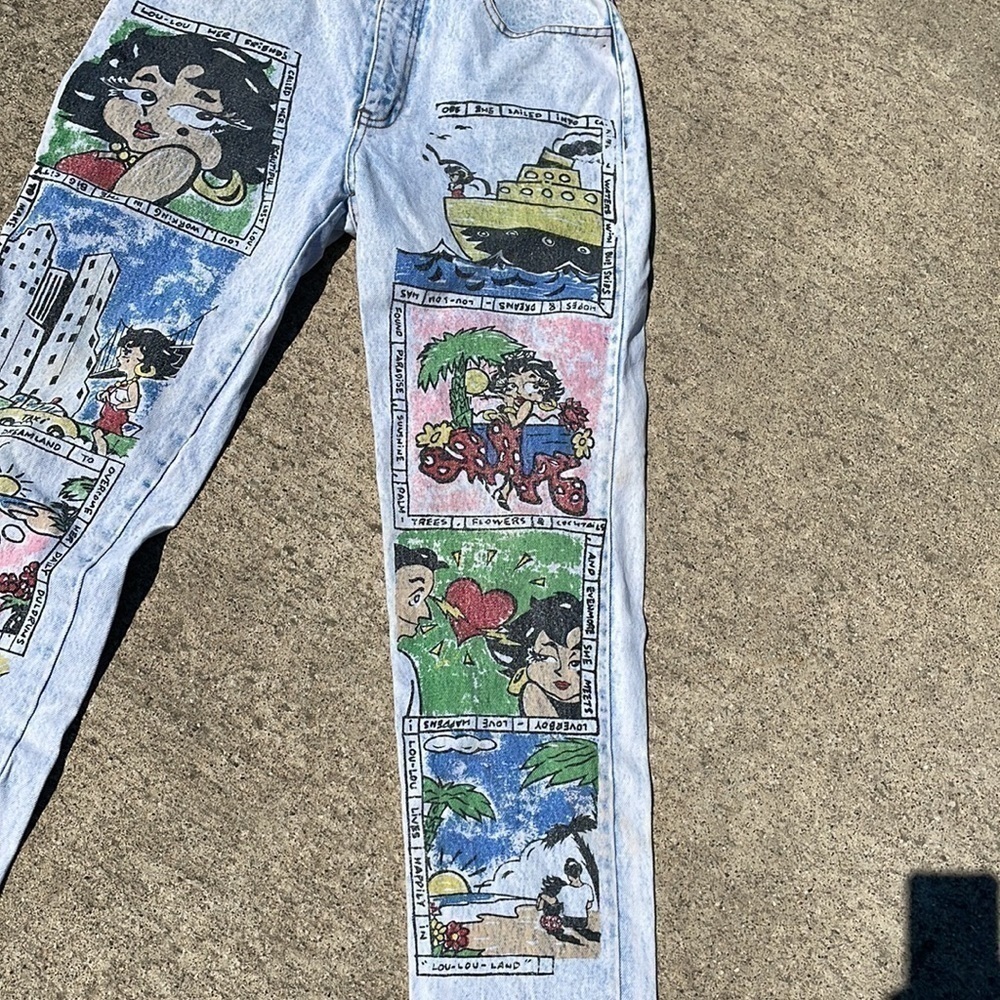 RARE Vintage 80's Dakota Blue Lou Lou Comic Strip Light Wash Denim Jeans size 7 - Picture 3 of 9